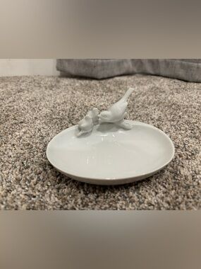 Vintage Gerold Porcelain Trinket Dish Mom Bird White Porcelain Germany Bavaria